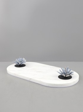 北欧创意白色大理石托盘装饰摆件客厅卧室玄关酒店售楼处家居饰品