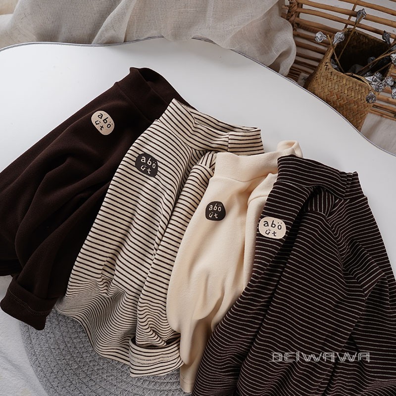 软软的保暖 秋冬小童宝宝绒亲肤T恤 男女童半高领打底体恤衫 - 图0