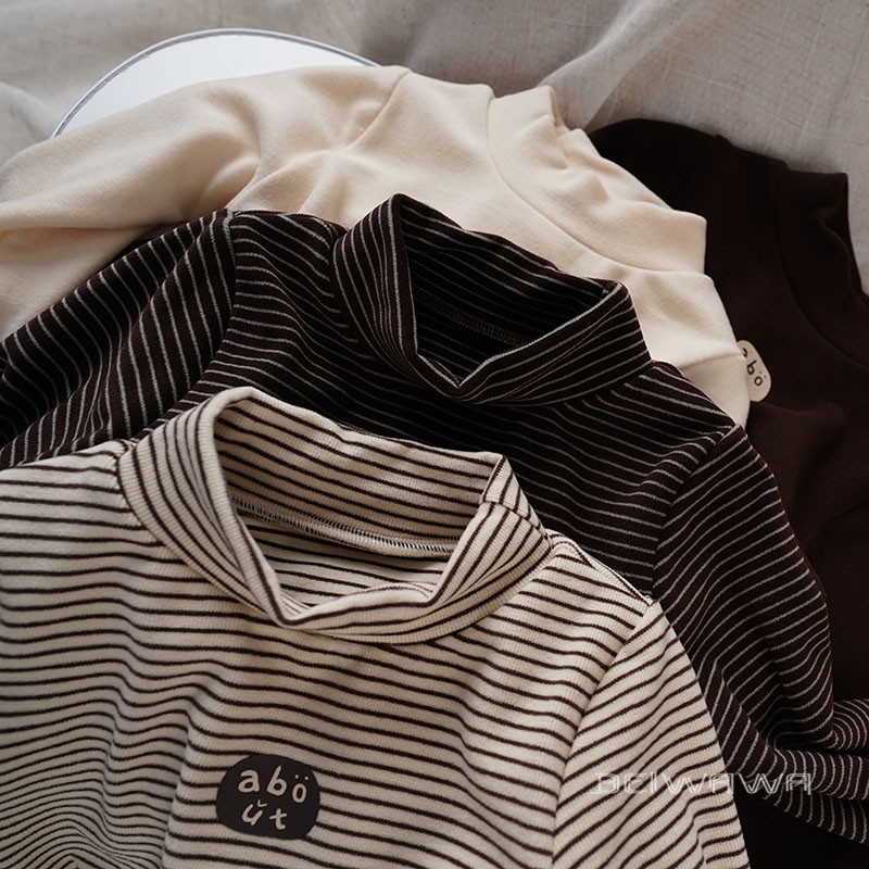 软软的保暖 秋冬小童宝宝绒亲肤T恤 男女童半高领打底体恤衫 - 图1