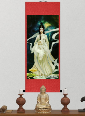 九尾狐卷轴立轴画像房间产品古风客厅挂墙玄关新款复古供奉