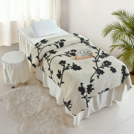 Winter beauty salon special milk velvet four-piece massage bed massage bed cover with holes and thickened double-sided velvet duvet cover