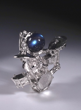 太空人镶嵌宝石师尧纯银男士