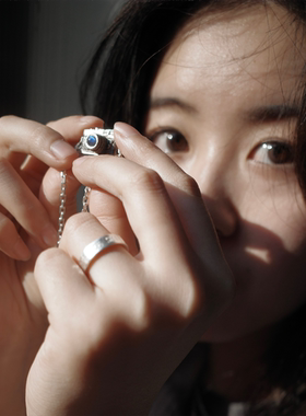 相机吊坠银饰小众纯银镶宝石情侣