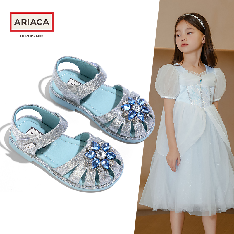 新款ARIACA艾芮苏儿童爱莎公主鞋2024夏季软底防滑凉鞋水钻女童鞋-图2