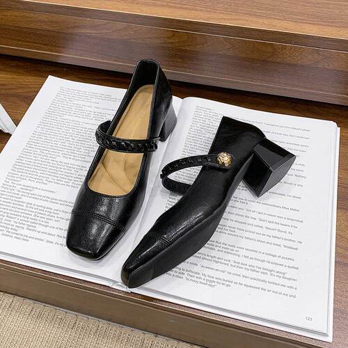 【妮娅专享】SWL6530新款方头粗跟玛丽珍单鞋 - 图0