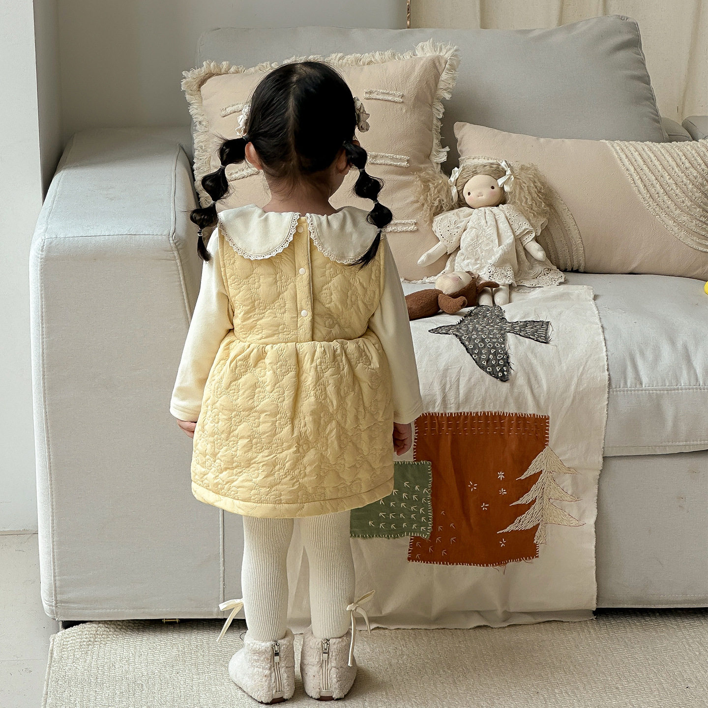 三折专区点兮2025秋冬新款婴幼儿绗棉背心裙套装宝宝夹棉裙子打底,淘宝优惠券,粉丝福利购,淘宝优惠卷