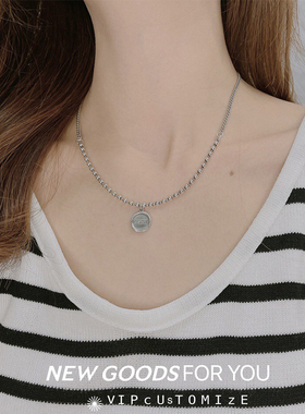 纯银饰品休闲风复古百搭圆盘项链