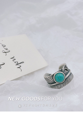 纯银饰品复古恶魔之眼羽毛戒指