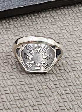 925纯银流行饰品宽面几何戒指