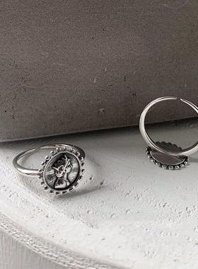 925纯银饰品复古街头独特女王头像戒指古典朋克新颖气质感性指环