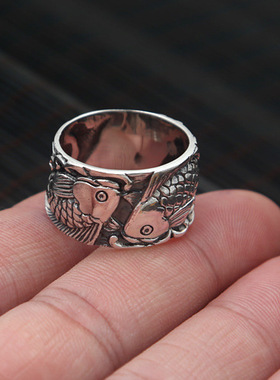 饰品复古鲤鱼年年有余大方戒指