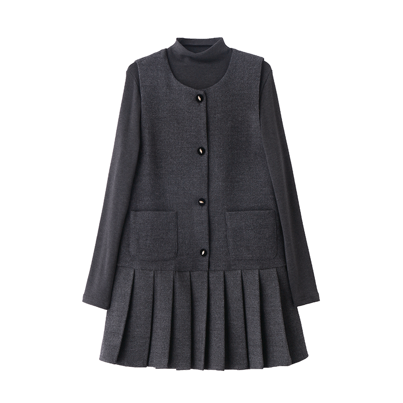 小香风短裙连衣裙长袖叠穿套装女春秋小个子高级感背心裙两件套,淘宝优惠券,粉丝福利购,淘宝优惠卷