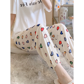 Summer cotton silk trousers room-conditioned trousers and pajamas for women can be worn outside bloomers artificial cotton loose Japanese home trousers ບາງໆ