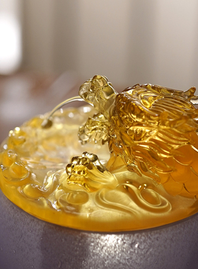 珍悦琉璃发光龙吐水流水摆件