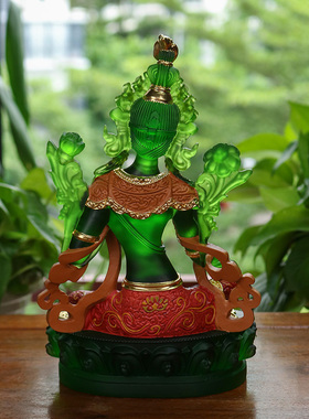 禅悦琉璃彩绘绿度母佛像供奉