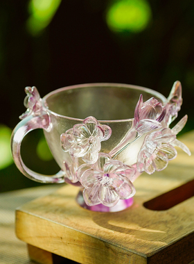 琉璃梅间蝶影杯鲜花茶杯茶具