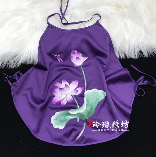 苏州肚兜荷花刺绣真丝桑蚕丝手工绣花肚兜女士贴身内衣特色礼品 - 图2
