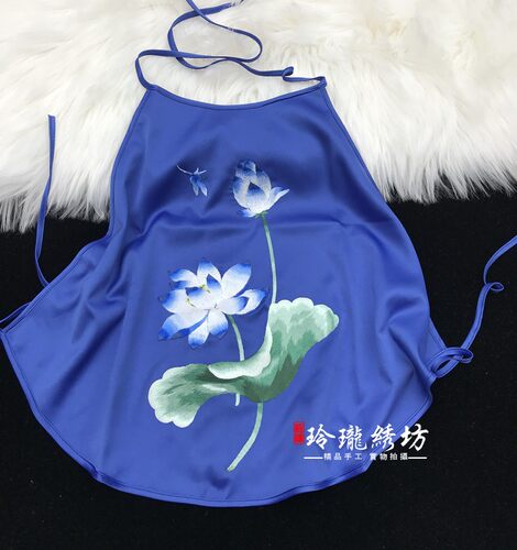 苏州肚兜荷花刺绣真丝桑蚕丝手工绣花肚兜女士贴身内衣特色礼品 - 图3