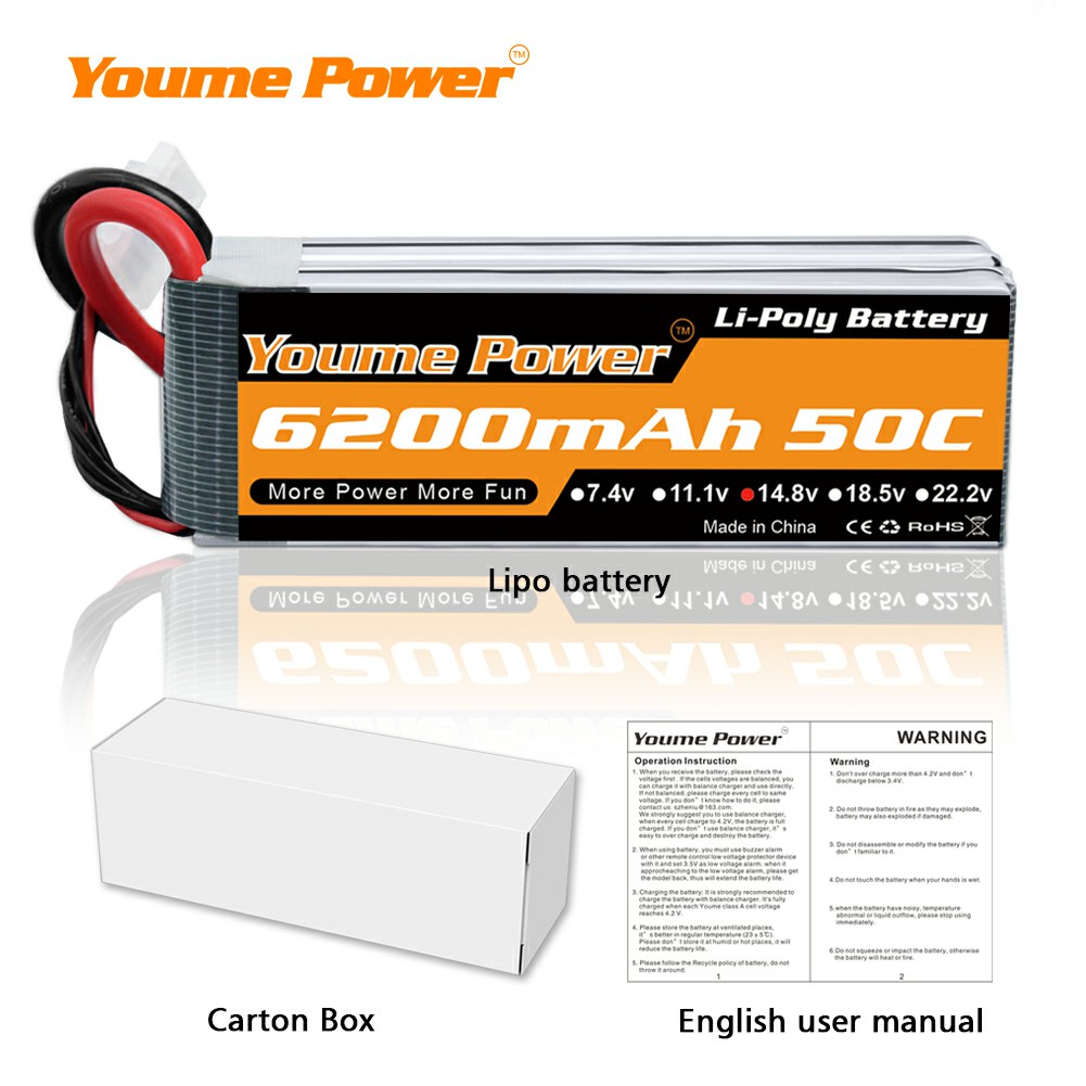 新品Youme航模电池6200mah7.4v11.1v14.8v22.2v遥控飞机T插xt60头 - 图2