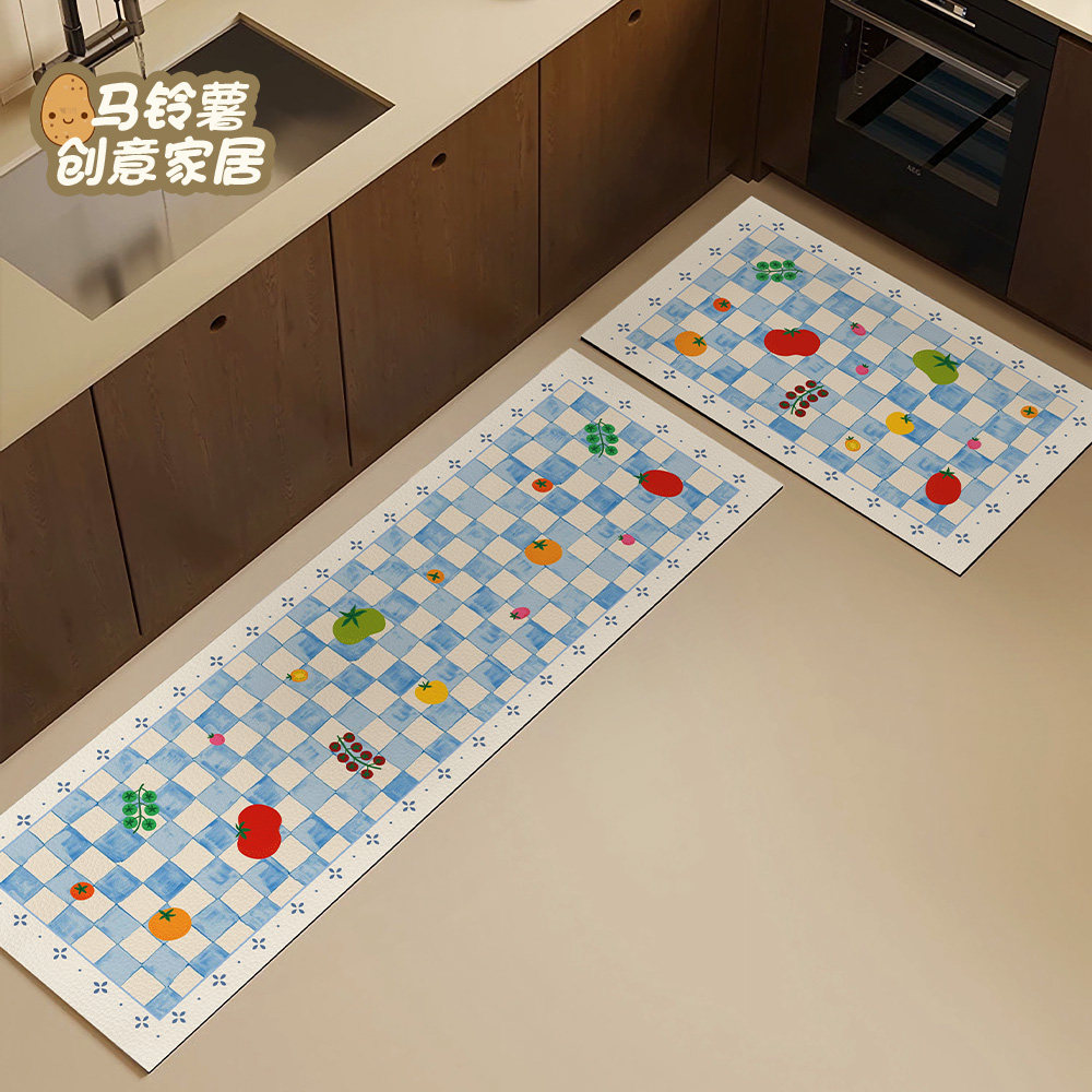 清新简约棋盘格厨房地垫防滑耐脏长条皮革垫子吸水吸油硅藻泥地毯,淘宝优惠券,粉丝福利购,淘宝优惠卷