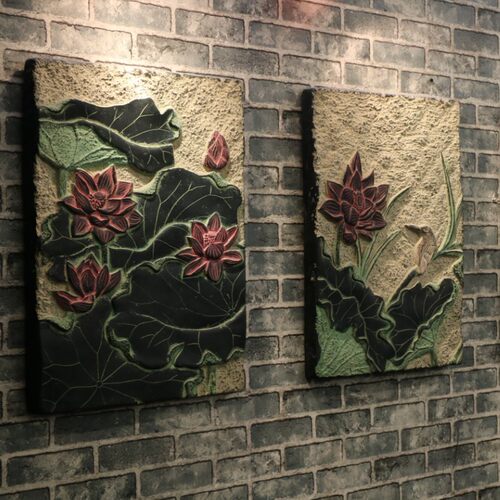 中国风荷花浮雕挂件墙饰玄关走廊壁饰背景墙饰装饰品 恋荷 - 图1