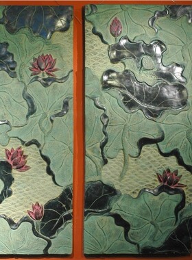 中式中国风浮雕荷花壁饰工艺品酒店会所茶庄复古装饰挂件汰液荷风