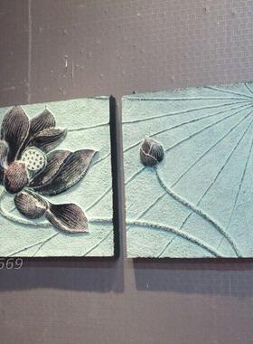 中式复古家居仿古立体浮雕装饰画荷花挂件背景墙壁饰月晓风清