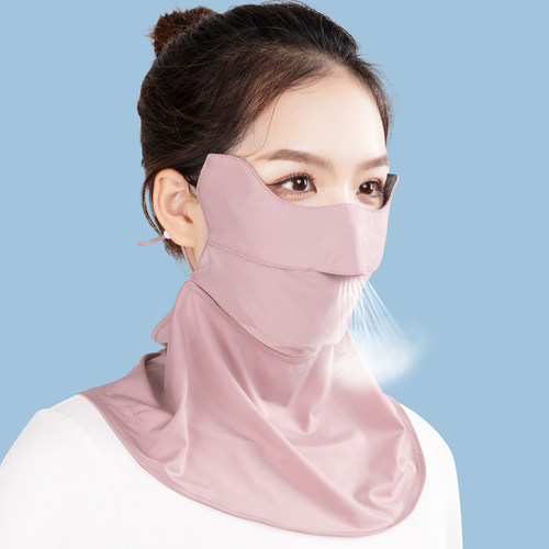 防晒口罩护颈防紫外线薄款女冰丝遮阳脸罩透气夏季男全脸遮脸面罩 - 图0
