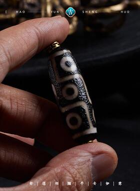 西藏九眼天珠一线药师珠黄铜配配饰手工编织编织横穿项链吊坠挂绳