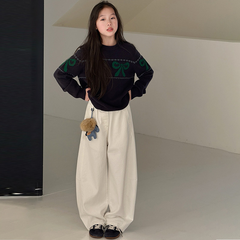 小个子冬季极简风廓形弯刀裤女大童白色休闲加绒阔腿裤儿童长裤子,淘宝优惠券,粉丝福利购,淘宝优惠卷