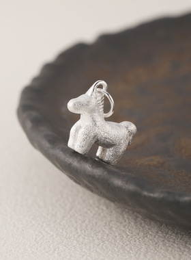 s925纯银马上有钱磨砂吊坠简约生肖本命年马年项链男女百搭单项坠