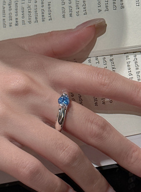 新款S925纯银韩版小众做旧彩色锆石戒指女韩式风简约时髦个性指环