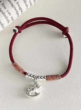 999足银木马手绳手链女简约新中式设计生肖本命年马年红绳手饰