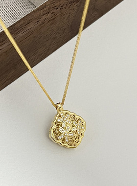 国风s925纯银如意花丝镶钻花朵项链女简约新中式设计精致锁骨链