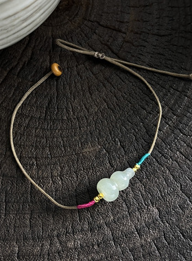 18k金925纯银青玉葫芦手绳手链女简约新中式福禄设计百搭个性手饰