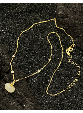 高定款~新款国风s925纯银和田玉小钱袋项链精致轻奢18K金锁骨链女