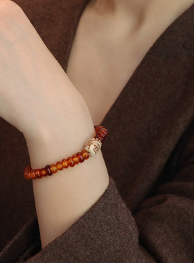 新中式金龟甲天珠驼骨手串女复古男士盘玩骨头藏族念珠文玩手链