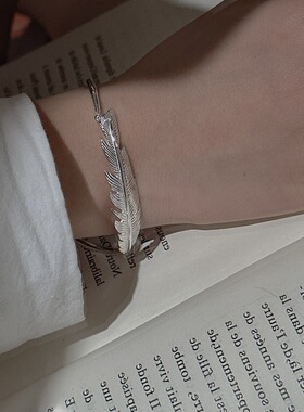 S925纯银韩版小众设计感复古重工羽毛手环韩式风简约时髦感手镯女