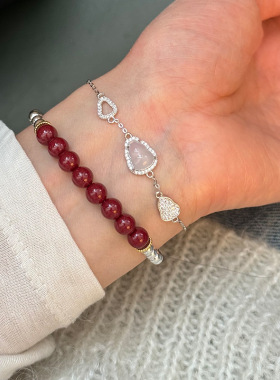 s925纯银白玉髓银珠手链女简约新中式国潮风设计百搭朱砂手串叠戴