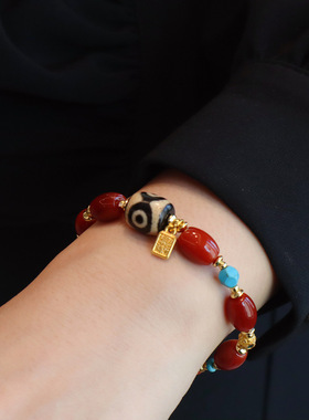 原创设计天然南红玛瑙搭配文玩玛瑙天珠手串菱镁矿蜜蜡手链批发