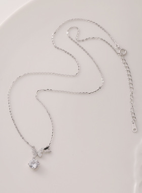 新款S925纯银满钻蝴蝶锆石项链女简约轻奢高级感不掉色精致锁骨链