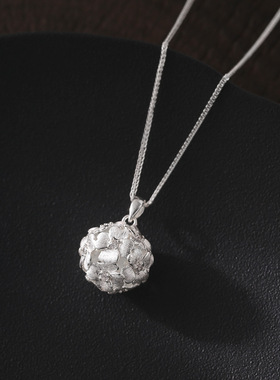 S925纯银绣球项链女新中式拉丝工艺简约小众时尚个性精致锁骨链