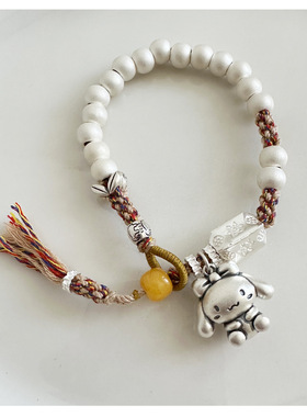 高定款~通体925纯银蜜蜡狗狗手链女生重工复古民族风闺蜜手串礼物