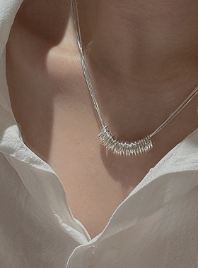 S925纯银复古重工高级感三层锁骨链女小众设计感韩国风简约项链