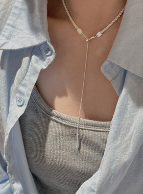 新款S925纯银韩版小众设计感复古闪光抽拉项链韩系时髦个性锁骨链