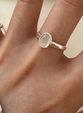 新款s925纯银白月光戒指女韩版小众椭圆形状温婉气质推拉设计指环