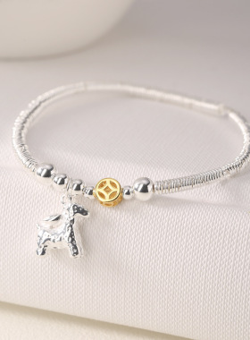 s925纯银小马元宝钱币银圈手链女小众简约新中式国风设计百搭手饰