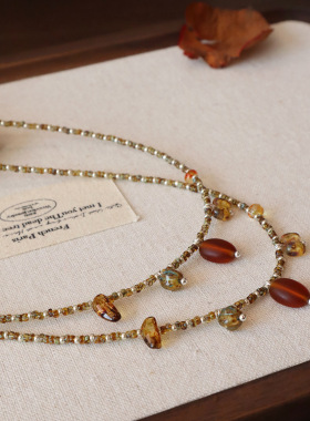 新款手工串珠项链原创设计小众捷克珠锁骨链秋冬颈链不掉色毛衣链