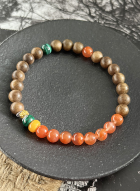 s925纯银加里曼丹沉香木串珠手链女简约手工弹力绳款设计文玩手串