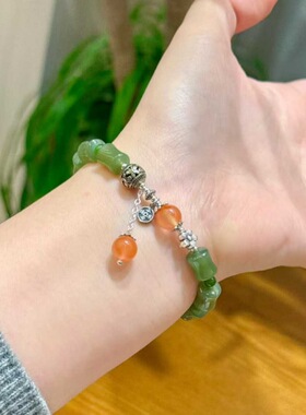 国风新中式风天然和田玉竹节手链女小众设计轻奢南红玛瑙玉石手串